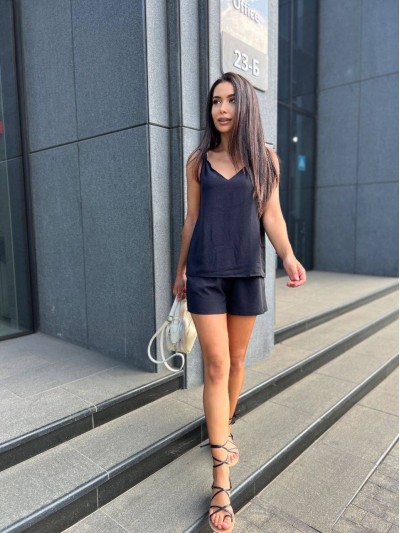 Жіночий літній костюм (шорти+майка) чорного кольору 33345