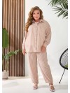Жіночий лляний костюм 3-ка (штани+майка+сорочка) бежевого кольору 33331