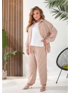 Жіночий лляний костюм 3-ка (штани+майка+сорочка) бежевого кольору 33331