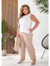 Жіночий лляний костюм 3-ка (штани+майка+сорочка) бежевого кольору 33331