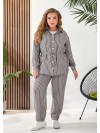 Женский льняной костюм 3-ка (штаны+майка+рубашка) графитового цвета 33330