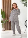 Женский льняной костюм 3-ка (штаны+майка+рубашка) графитового цвета 33330