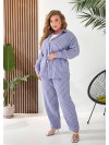 Женский льняной костюм 3-ка (штаны+майка+рубашка) синего цвета 33332