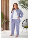 Женский льняной костюм 3-ка (штаны+майка+рубашка) синего цвета 33332