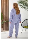 Женский льняной костюм 3-ка (штаны+майка+рубашка) синего цвета 33332
