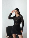 Жіночий лонгслів з мережива чорного кольору 31845