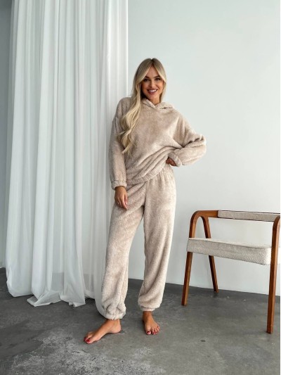 Женский махровый домашний костюм бежевого цвета 29411