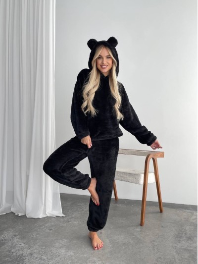 Женский махровый домашний костюм черного цвета 29412