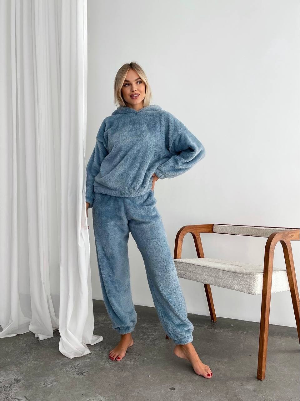 Женский махровый домашний костюм синего цвета 29416