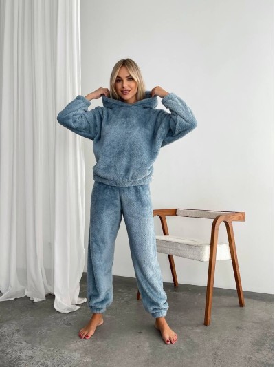 Женский махровый домашний костюм синего цвета 29416