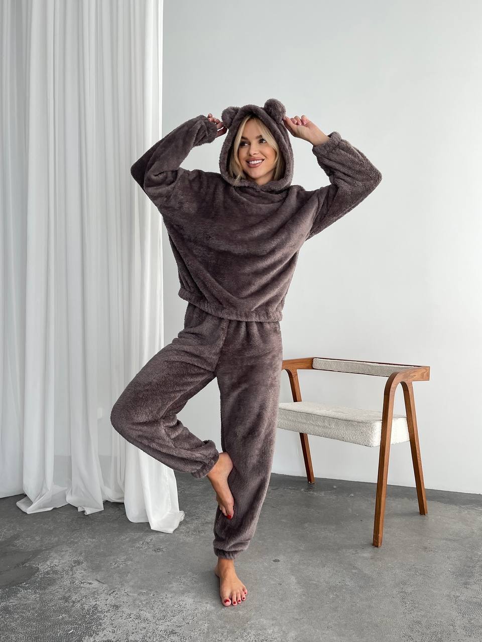 Жіночий махровий домашній костюм кавового кольору 29417