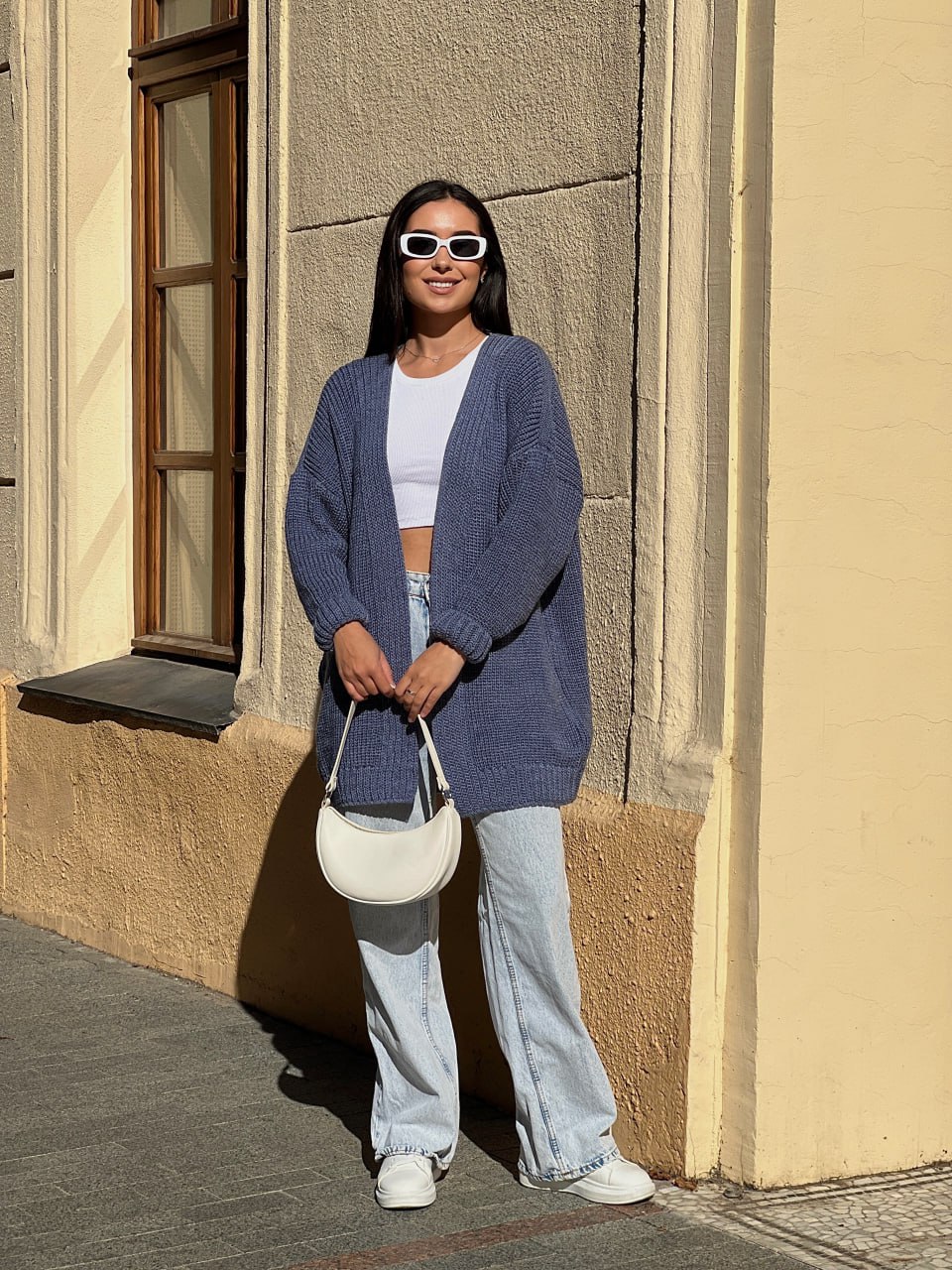 Женский полушерстяной кардиган синего цвета 31462