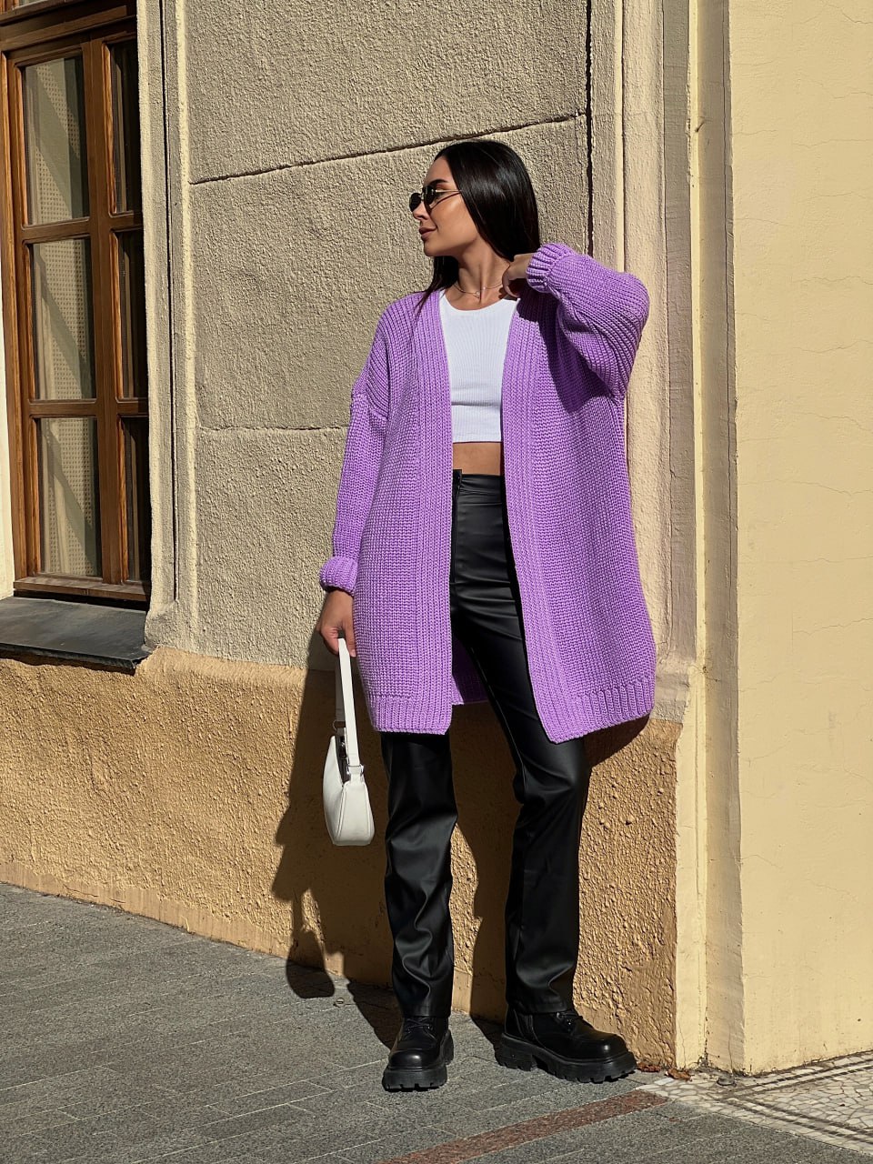 Жіночий напіввовняний кардиган бузкового кольору 31460