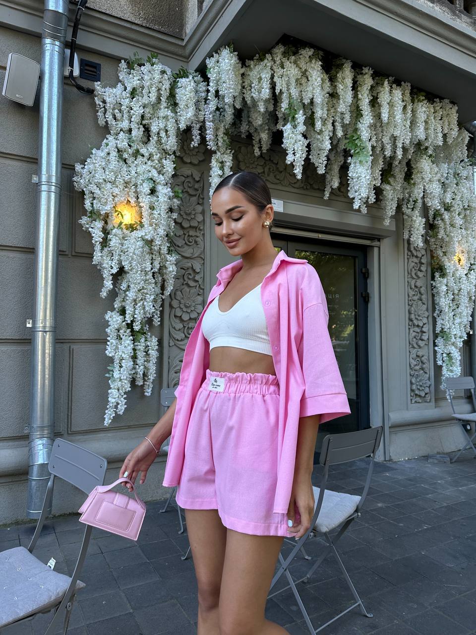Женский повседневный костюм с шортами розового цвета 32894