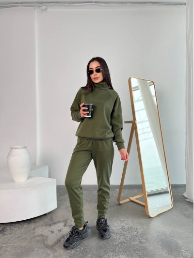Жіночий повсякденний костюм кольору хакi 26129