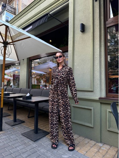 Жіночий прогулянковий костюм у леопардовому стилі коричневого кольору 31376