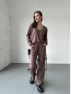 Жіночий прогулянковий костюм з трикотажу в рубчик кавового кольору 31197
