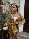Жіночий шовковий костюм з кімоно жовтого кольору 33480