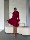 Жіночий шовковий костюм спідниця на запах+сорочка бордового кольору 32932