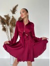 Жіночий шовковий костюм спідниця на запах+сорочка бордового кольору 32932
