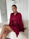 Жіночий шовковий костюм спідниця на запах+сорочка бордового кольору 32932