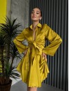 Женский шелковый костюм юбка на запах+рубашка желтого цвета 32933