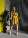 Женский шелковый костюм юбка на запах+рубашка желтого цвета 32933