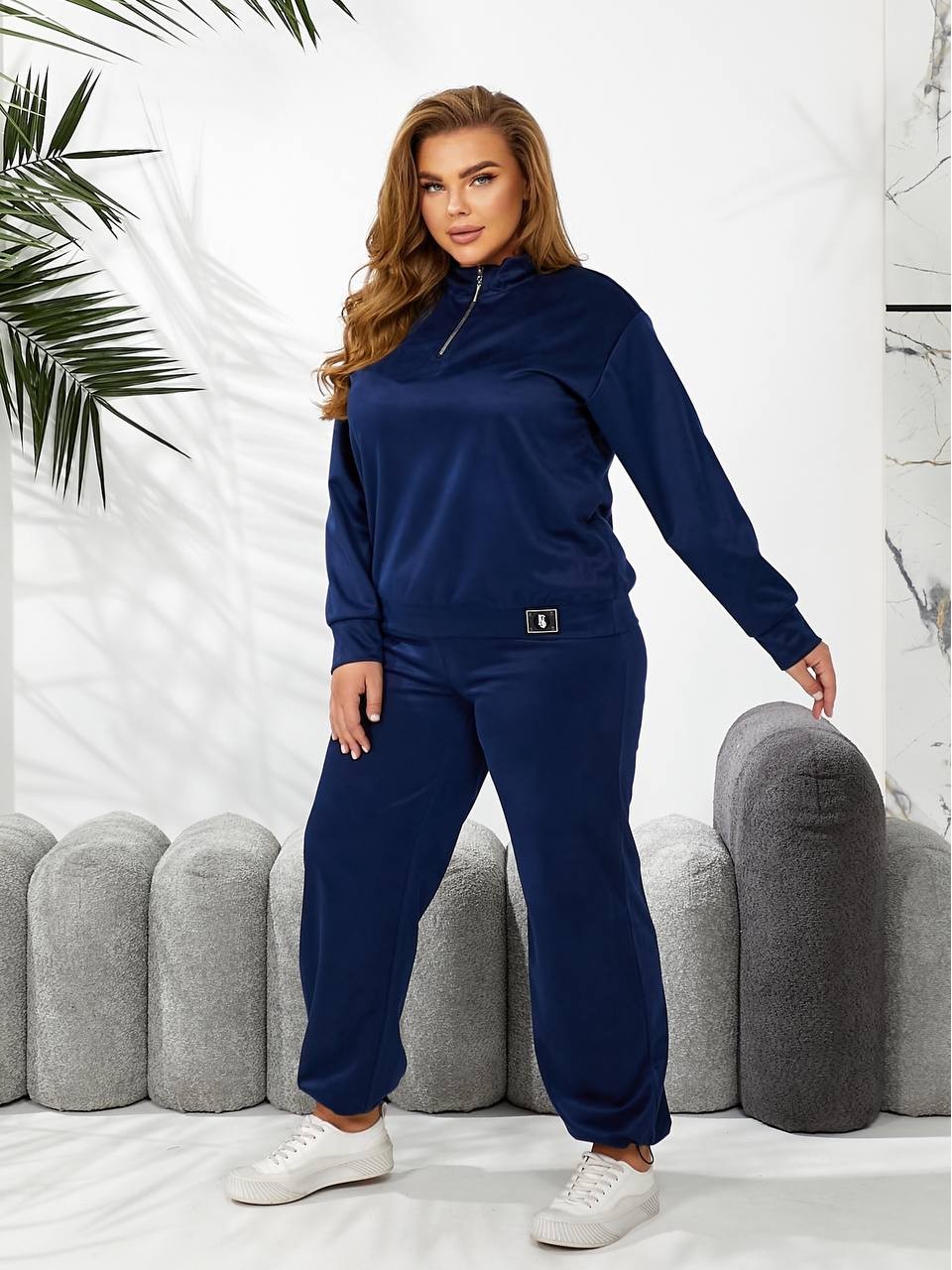 Женский спортивный костюм из трикотажа синего цвета 29180