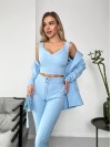 Жіночий стильний костюм-трійка блакитного кольору 25777
