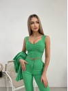 Жіночий стильний костюм-трійка зеленого кольору 32701