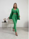 Жіночий стильний костюм-трійка зеленого кольору 32701