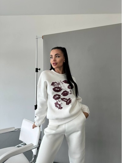 Жіночий світшот на флісі з принтом білого кольору 29873