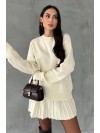 Женский теплый костюм 2-ка с юбкой молочного цвета 30500