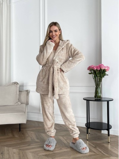 Жіночий теплий костюм 3-ка для дому бежевого кольору 29821