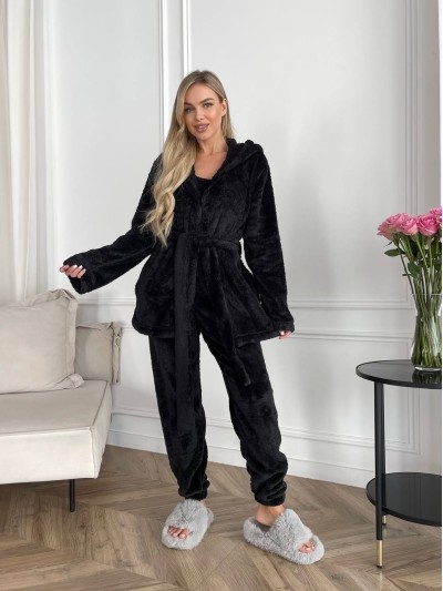 Жіночий теплий костюм 3-ка для дому чорного кольору 29823
