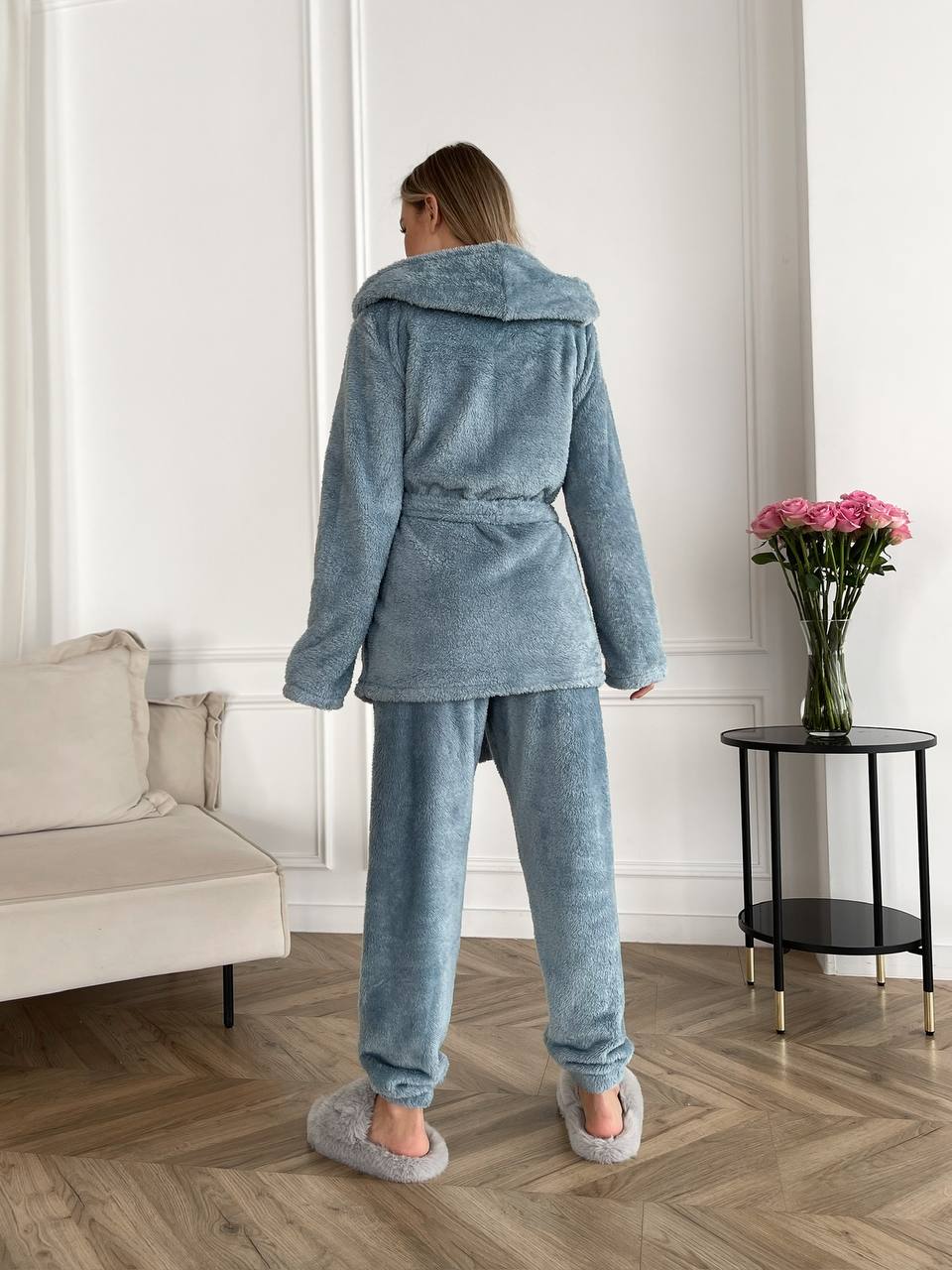 Женский теплый костюм 3-ка для дома голубого цвета 29822