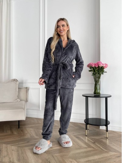 Жіночий теплий костюм 3-ка для дому графітового кольору 29818