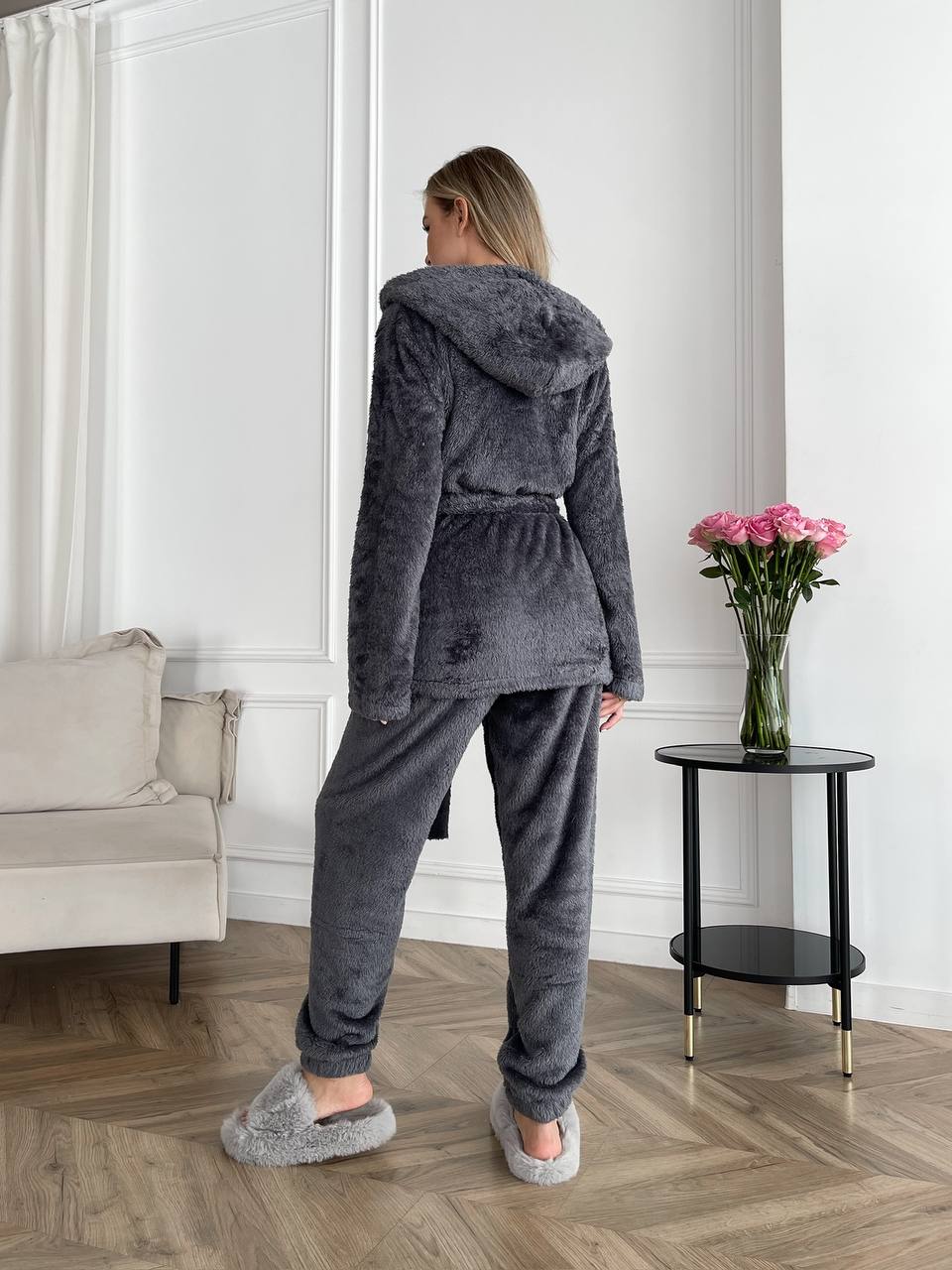 Жіночий теплий костюм 3-ка для дому графітового кольору 29818