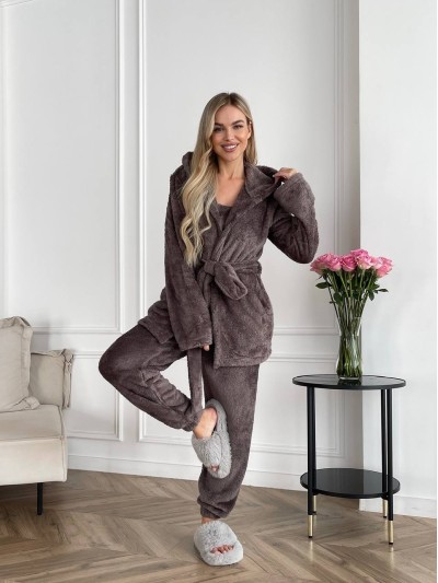 Жіночий теплий костюм 3-ка для дому кавового кольору 29820