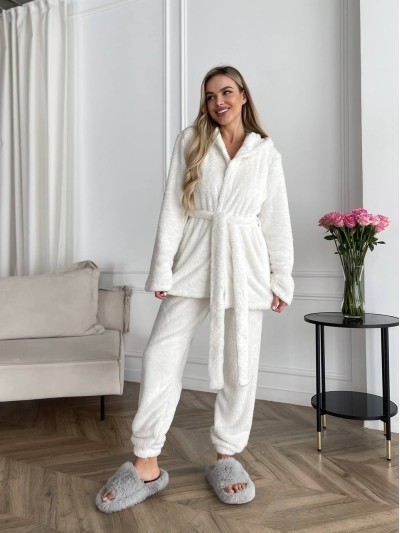 Жіночий теплий костюм 3-ка для дому молочного кольору 29819