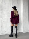 Жіночий вельветовий костюм 2-ка (спідниця-шорти+піджак) бордового кольору 30966