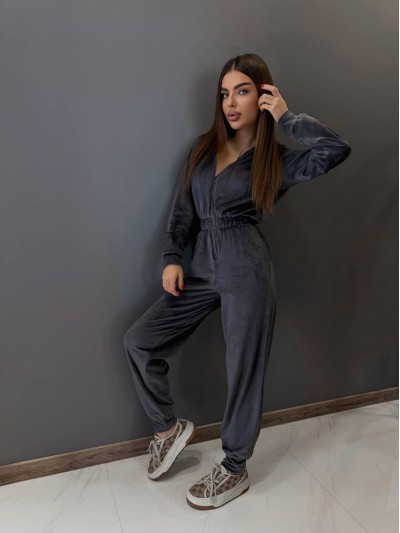 Жіночий велюровий комбінезон графiтового кольору 31232