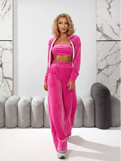Жіночий велюровий костюм 3-ка малинового кольору 32640