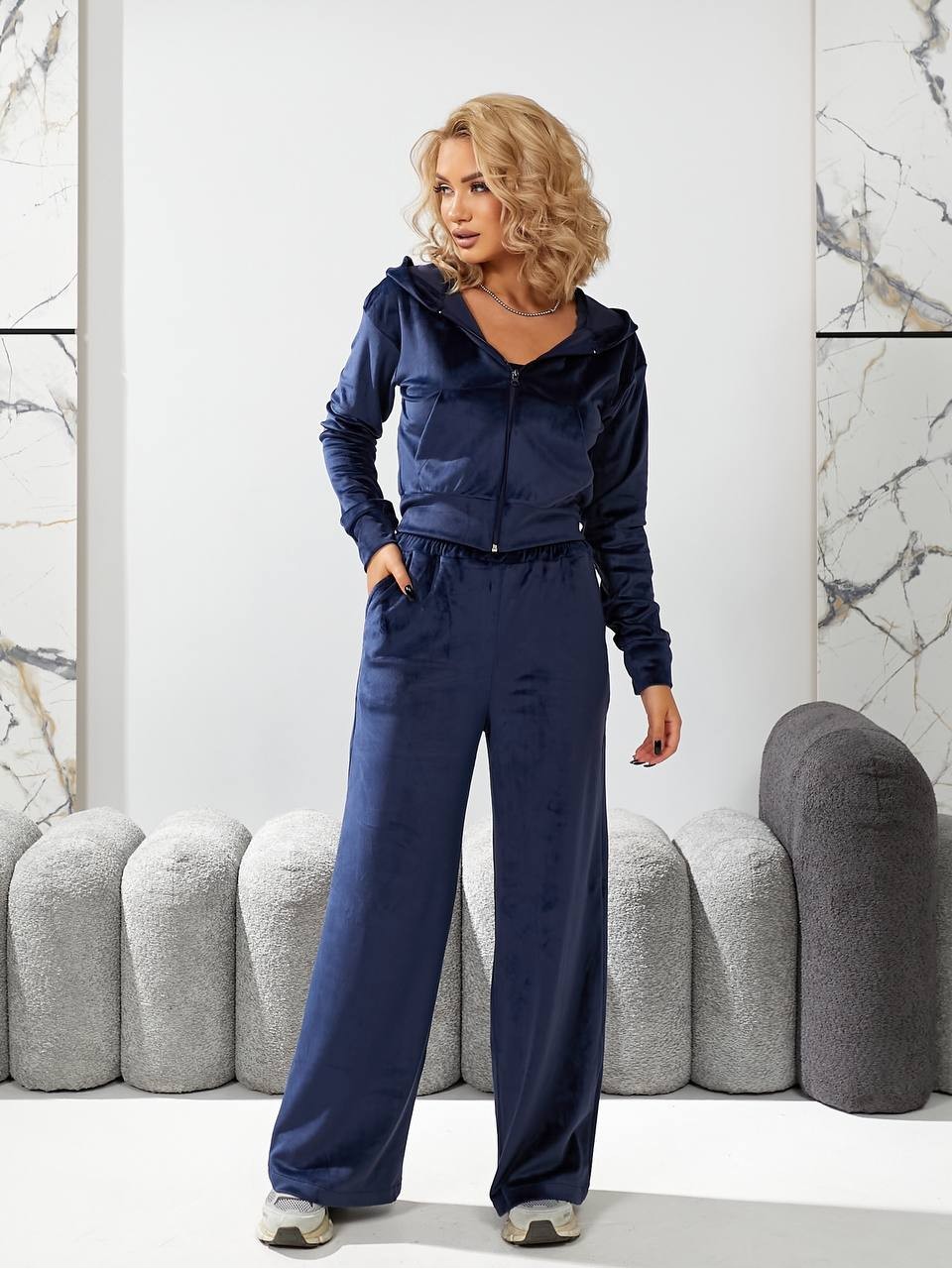 Женский велюровый костюм 3-ка синего цвета 29193