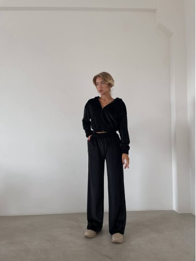 Женский велюровый костюм черного цвета 29505