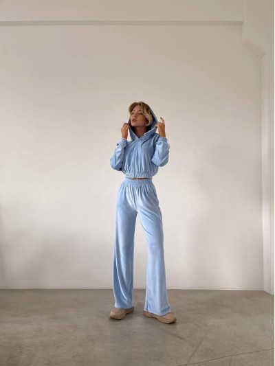 Женский велюровый костюм голубого цвета 29506