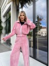 Жіночий велюровий костюм на змійці рожевого кольору 30316