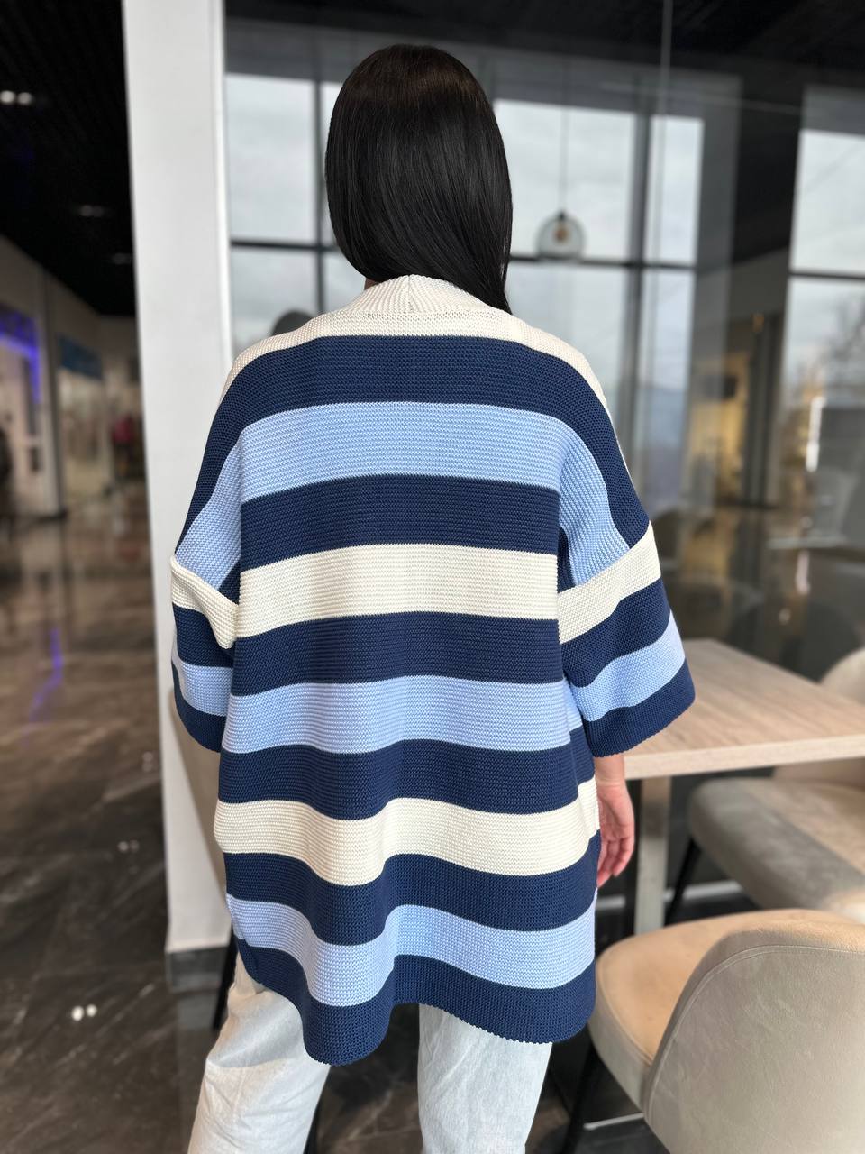 Женский вязаный кардиган синего цвета 30136