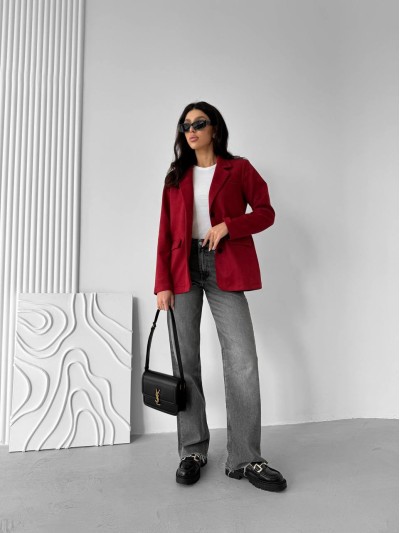 Жіночий замшевий піджак бордового кольору 31556