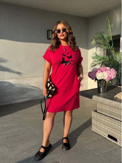 Жіноча літня сукня з малюнком малинового кольору 33490